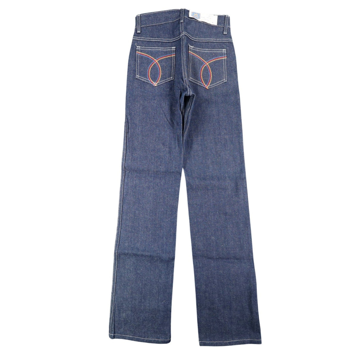 Key Jeans Denim Jeans Boys 12 Slim 24x30 Vintage 70s Dark Wash Rainbow Stitching - take2supply