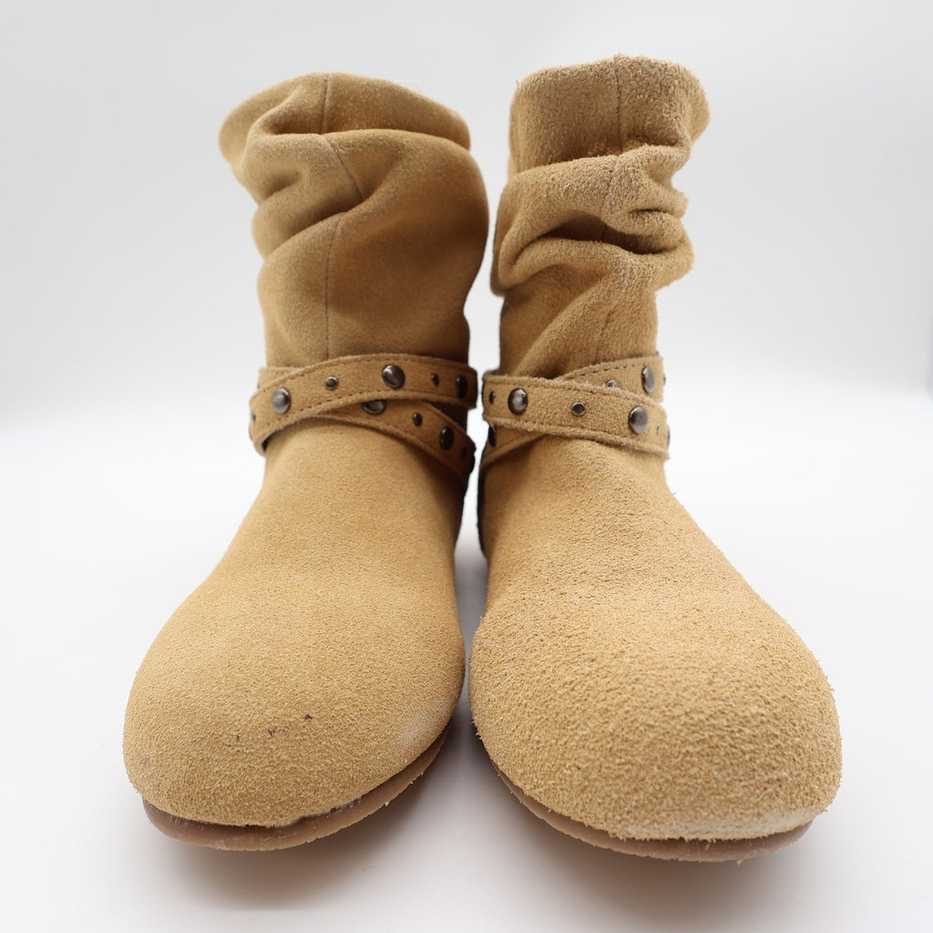 L'Amour Slouch Ankle Boots Kids Size 1 Tan Suede Leather Studded Buckle A612 - take2supply