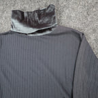 Jessica Roberts Turtleneck Top Womens Large Vintage 90s Gray Velvet Trim Cable - take2supply