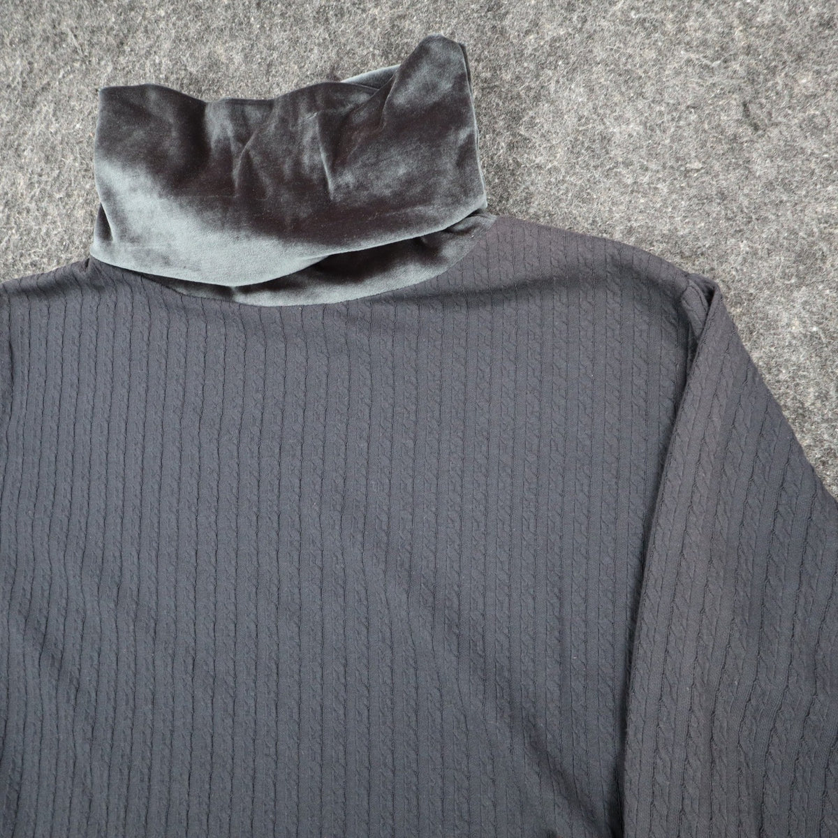 Jessica Roberts Turtleneck Top Womens Large Vintage 90s Gray Velvet Trim Cable - take2supply