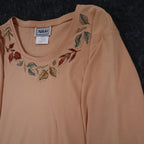 Nikki 3/4 Sleeve Top Womens Small Sandy Peach Embroidered Leaf Rhinestone NWT - take2supply