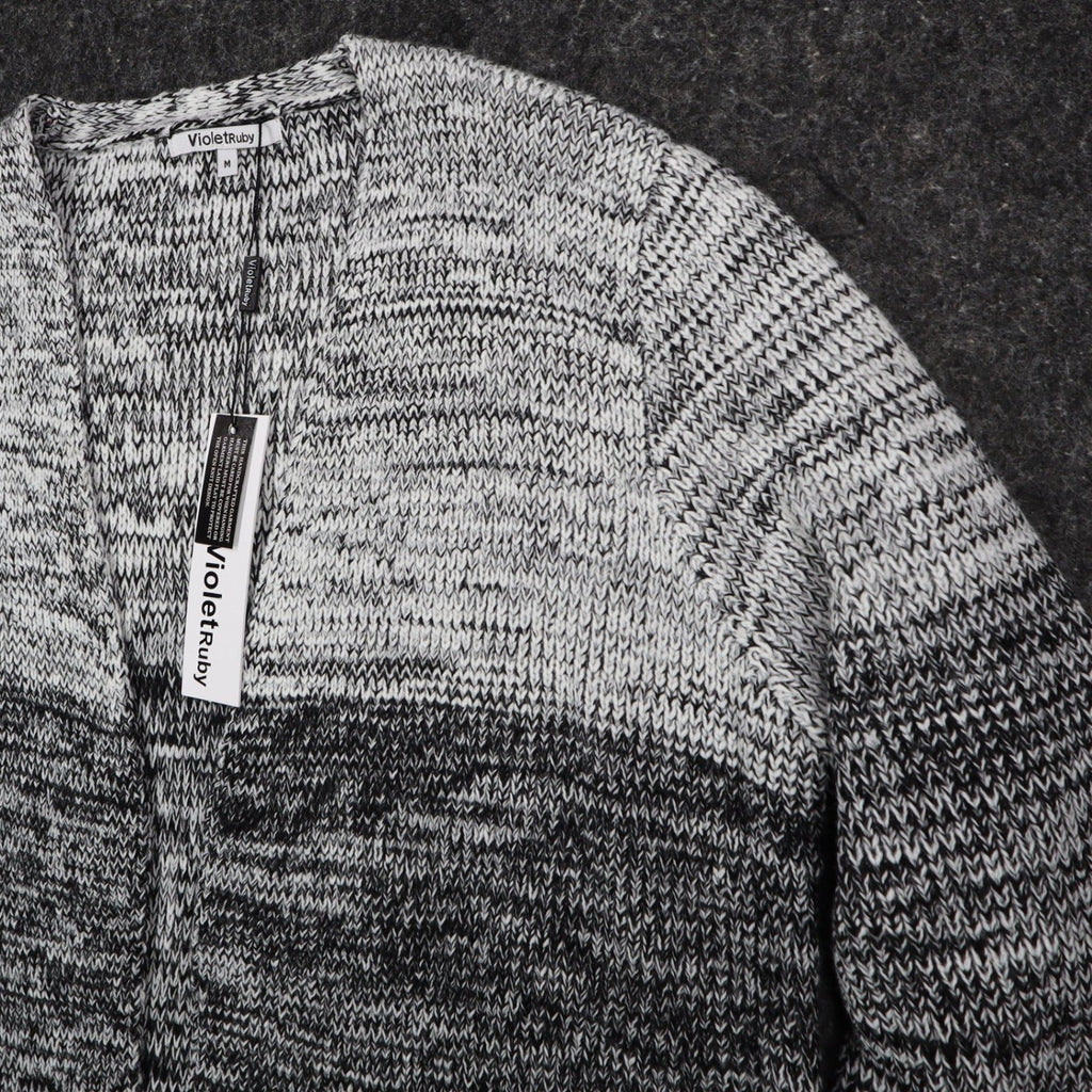 VioletRuby Cardigan Womens Medium Black Grey Ombre Open Front Longline Duster - take2supply