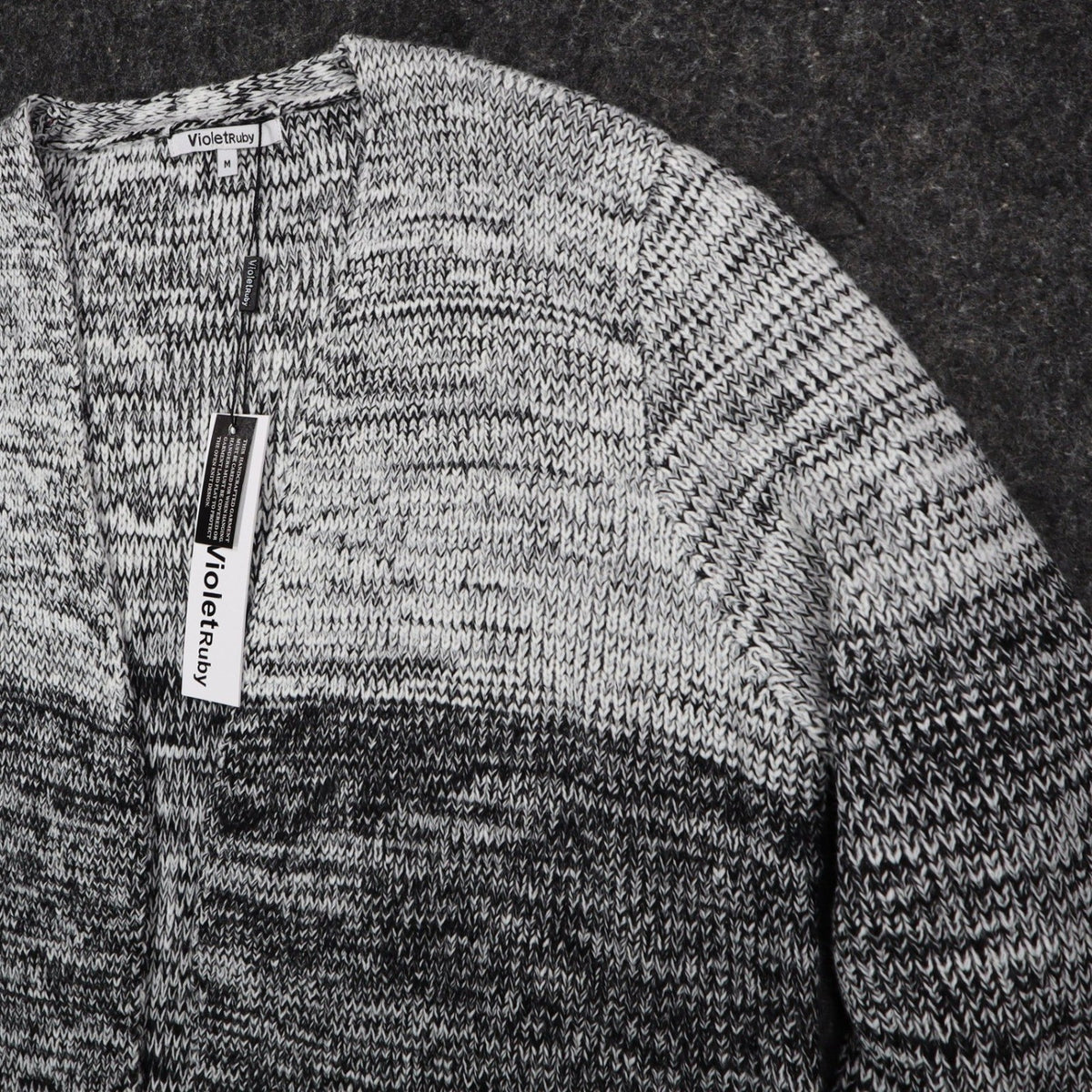 VioletRuby Cardigan Womens Medium Black Grey Ombre Open Front Longline Duster - take2supply