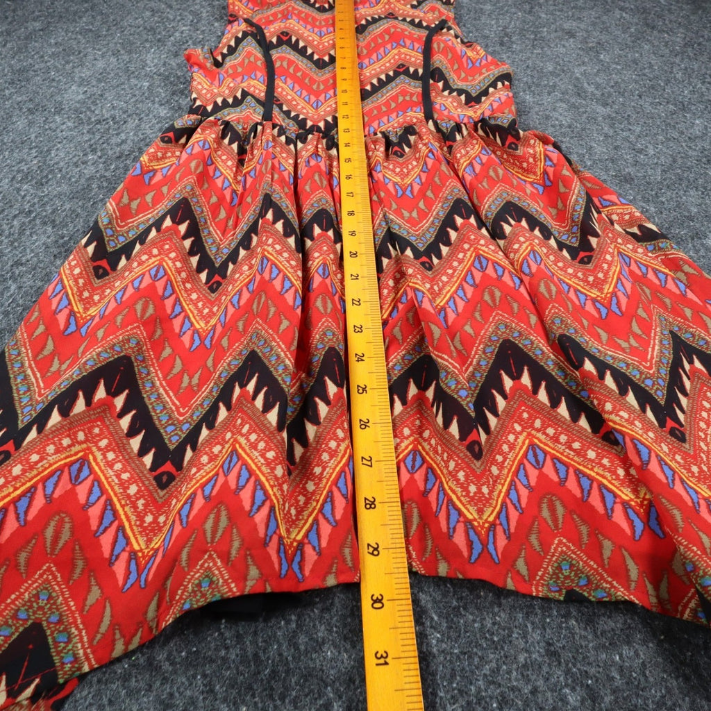 Esley Collection Chevron Tribal Print Dress Womens Small Red Handkerchief Hem - take2supply