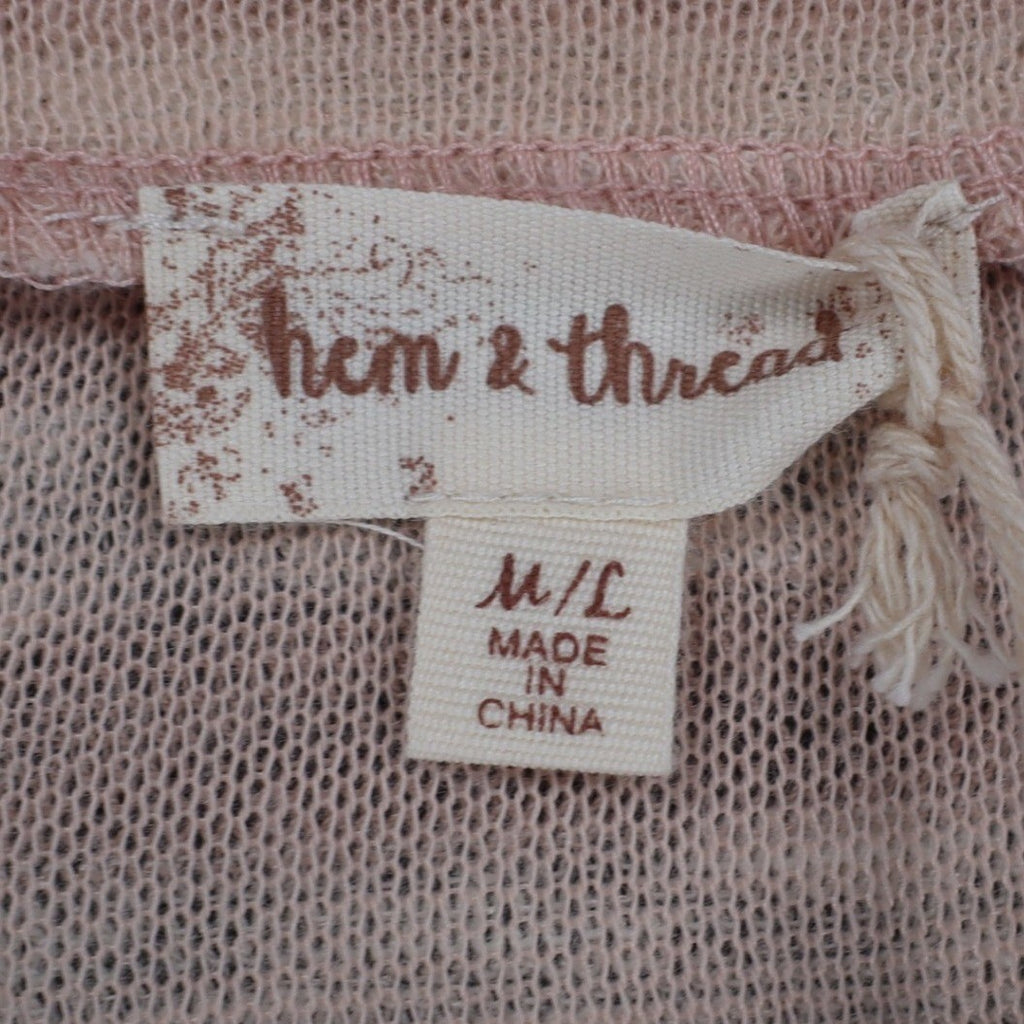 Hem & Thread Top Womens M/L Pink White Striped Oversized Boxy Knit Scoop Neck - take2supply