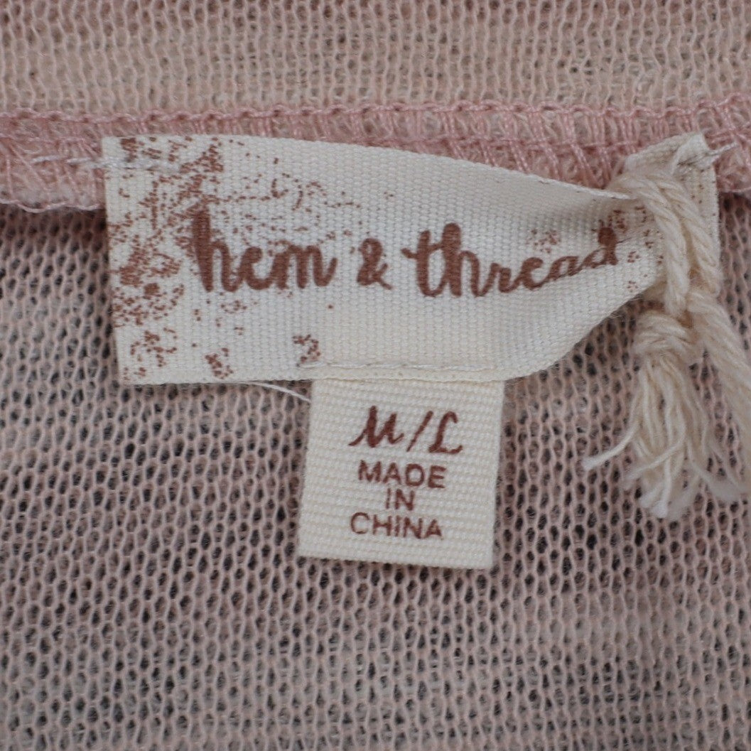 Hem & Thread Top Womens M/L Pink White Striped Oversized Boxy Knit Scoop Neck - take2supply