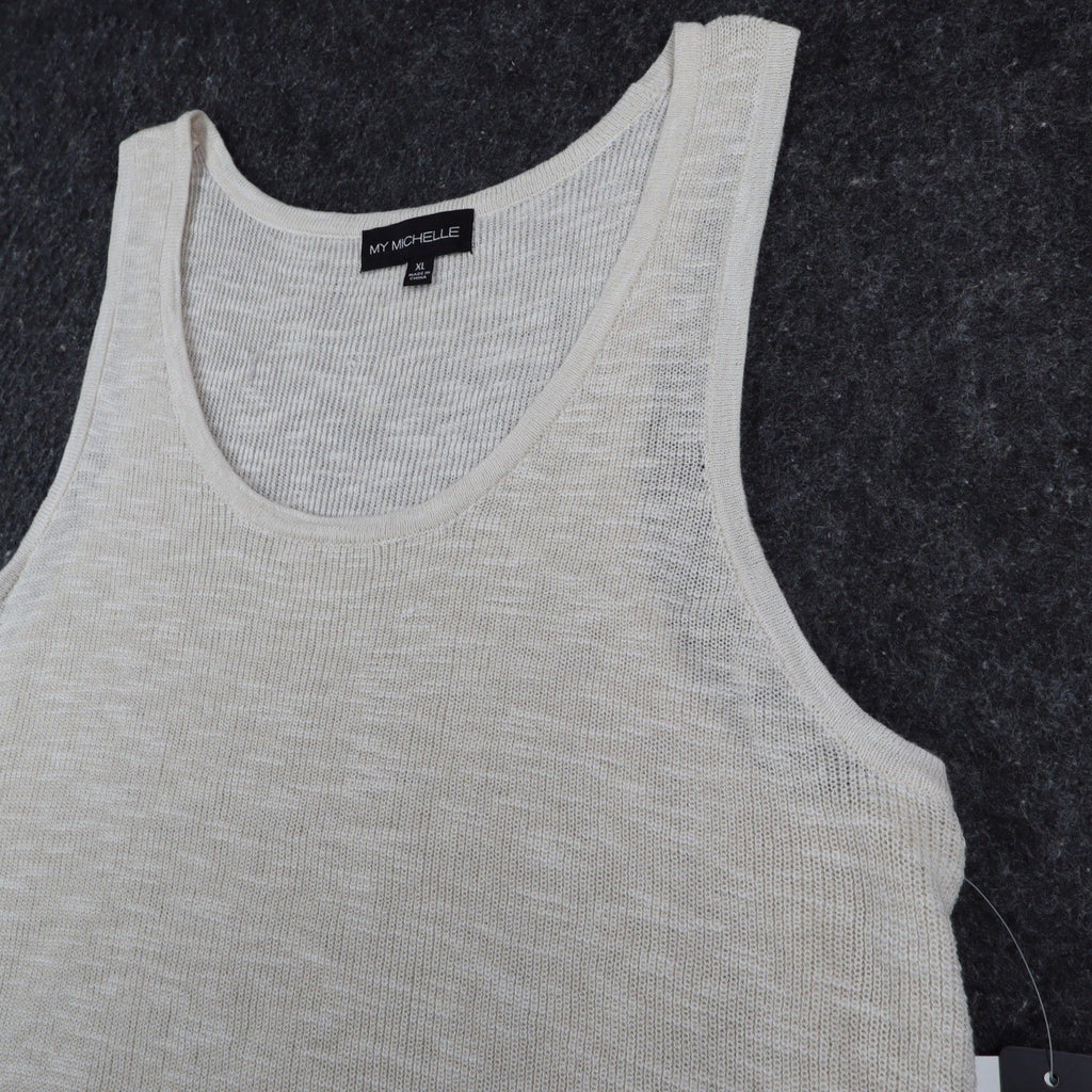 My Michelle Tank Top XL Ivory Cotton Blend Crochet Lace Hem Boho Sleeveless - take2supply