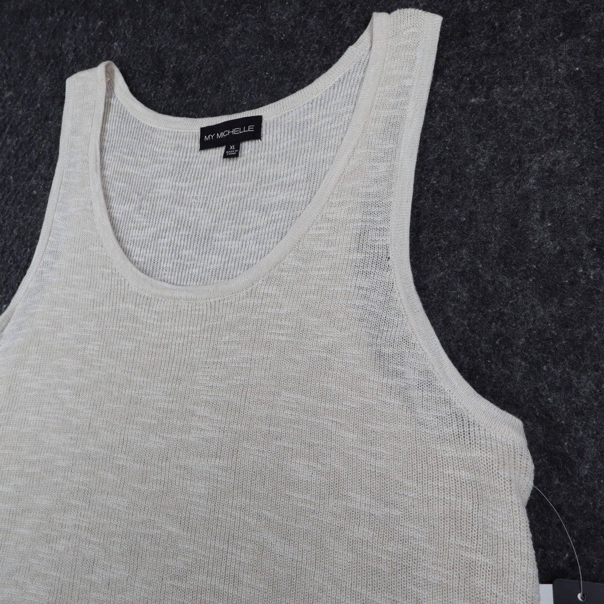 My Michelle Tank Top XL Ivory Cotton Blend Crochet Lace Hem Boho Sleeveless - take2supply