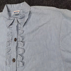 New Expressions Ruffle Shirt Womens M Vintage 80s Light Blue Cotton Boxy USA - take2supply