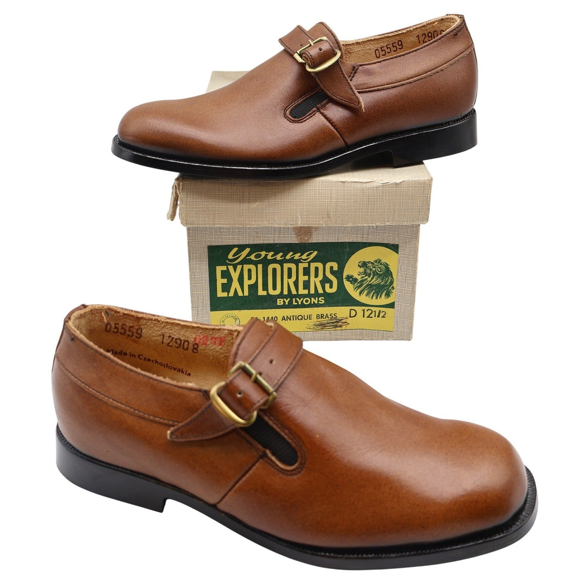Young Explorers Lyons Monk Strap Shoes Boys 12.5 Vintage Deadstock Brown Leather - take2supply
