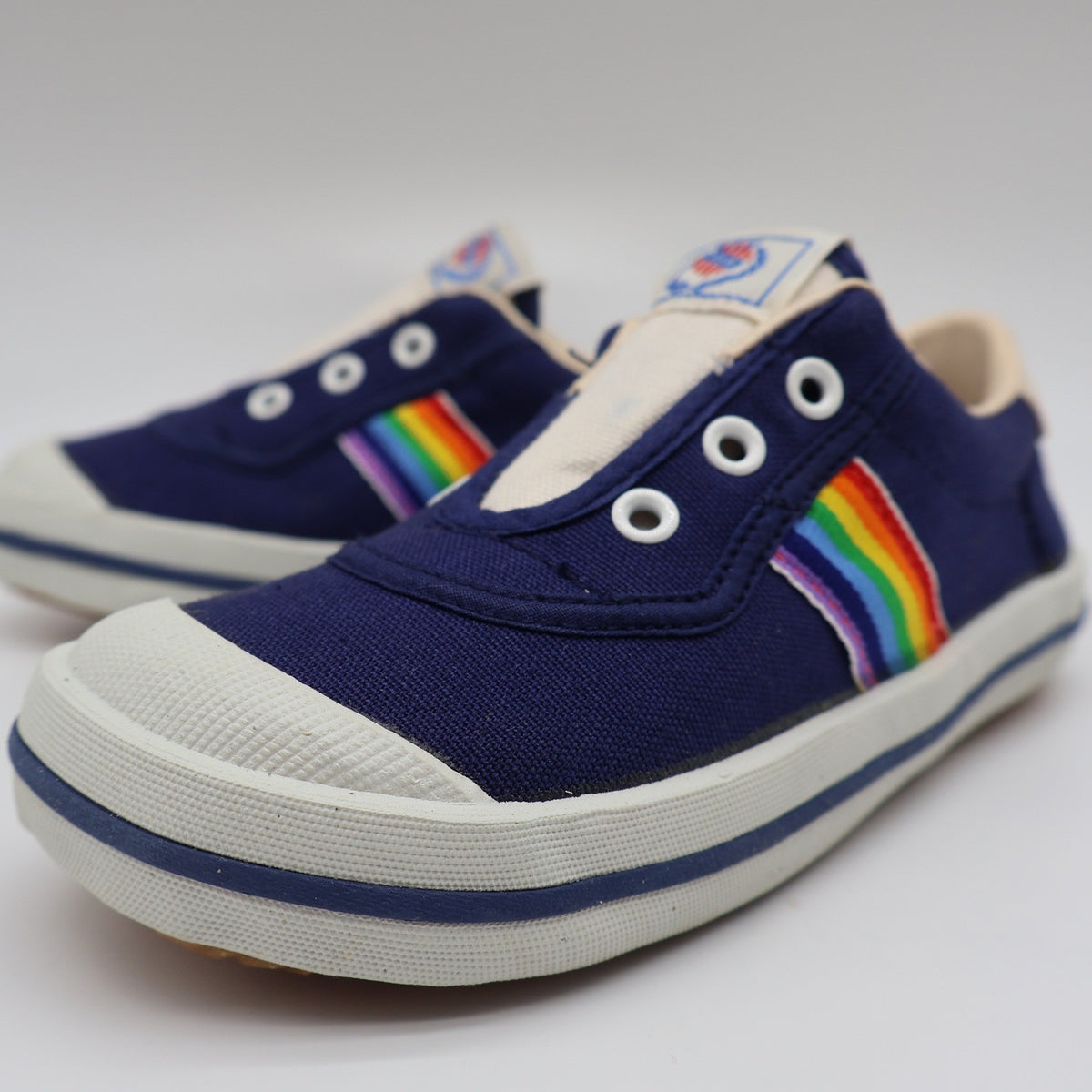 AAU Ruff Necks Scooter Shoes 10.5 Vintage Deadstock Navy Rainbow Canvas Sneakers - take2supply