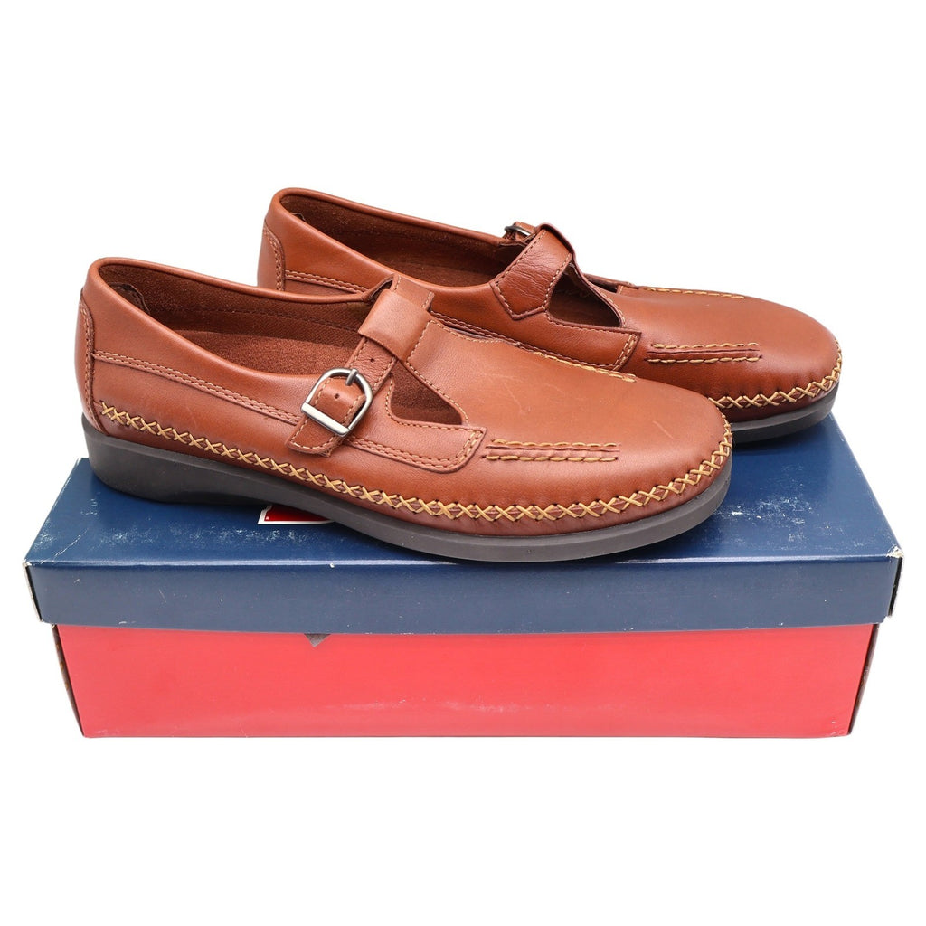 Dexter T-Strap Loafers Womens 8 Vintage Cognac Leather Faith Comfort Classics - take2supply