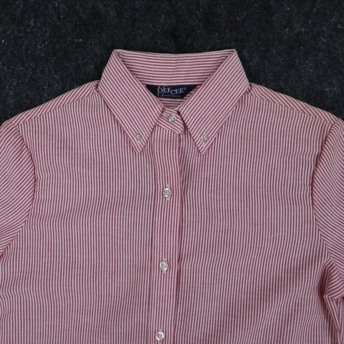 Dee Cee Striped Button Down Shirt Womens 7/8 Vintage Red White Short Sleeve USA - take2supply