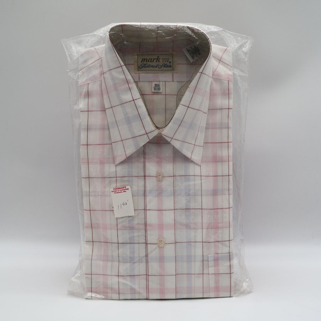Mark VII Dress Shirt Mens 15.5 32/33 Vintage Plaid Tailored White Red Blue NEW - take2supply