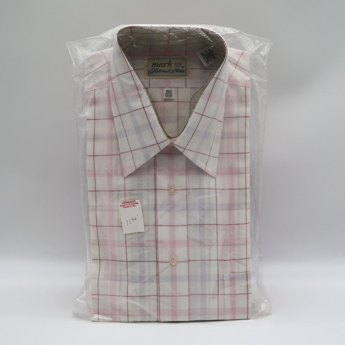 Mark VII Dress Shirt Mens 15.5 32/33 Vintage Plaid Tailored White Red Blue NEW - take2supply