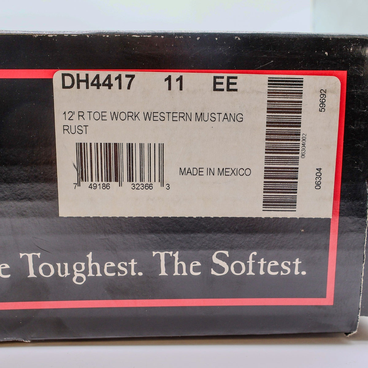 Close-up of the size and model label on the Double-H shoebox