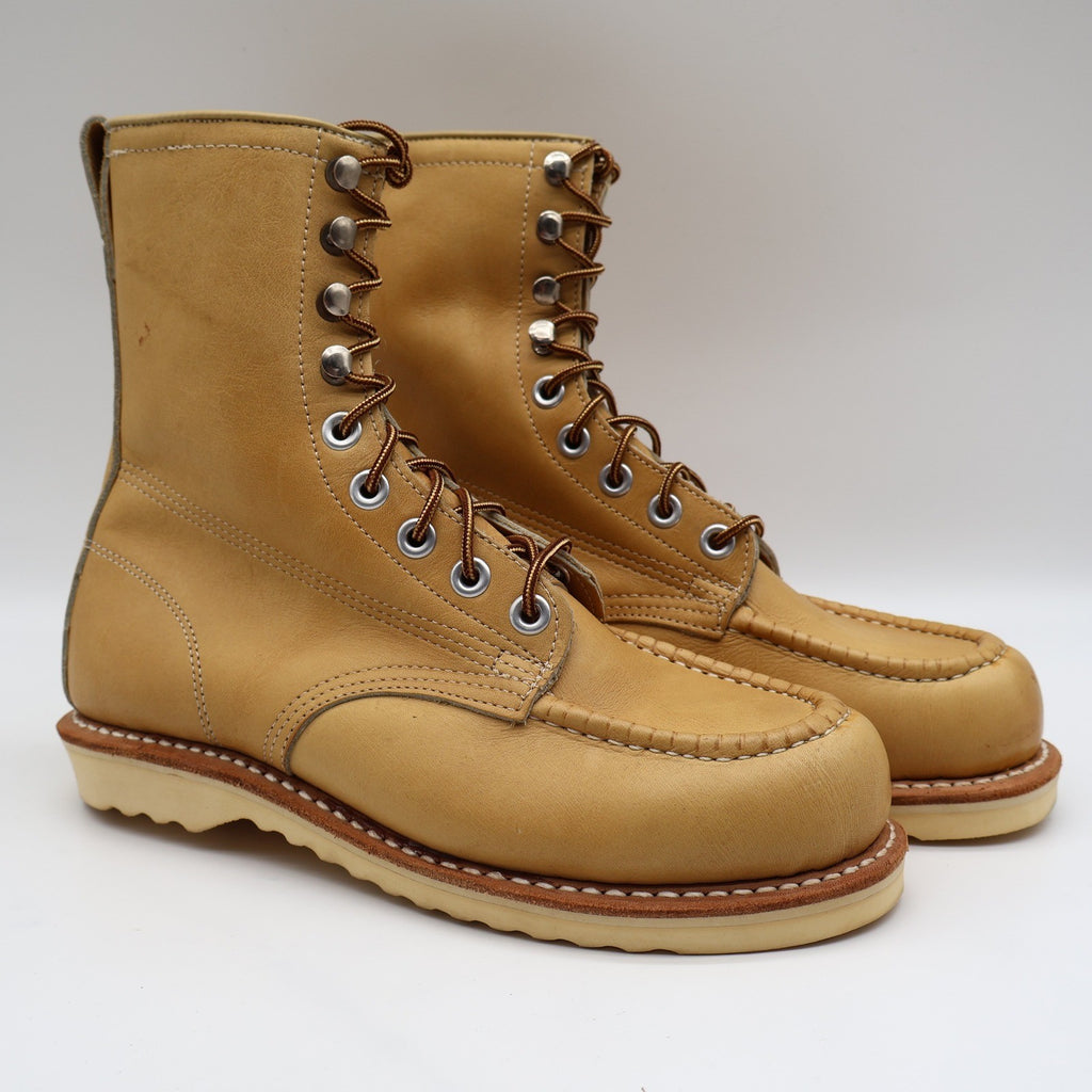 Cedar Crest Moc Toe Work Boots Mens 7.5 E Vintage Tan Leather Wedge Sole 9555 - take2supply