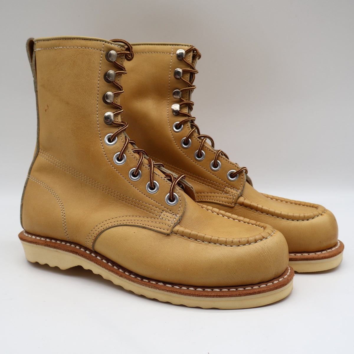 Cedar Crest Moc Toe Work Boots Mens 7.5 E Vintage Tan Leather Wedge Sole 9555 - take2supply