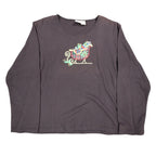 Peanut Butter & Jelly Women XL Brown Cotton Christmas Sleigh Long Sleeve Top - take2supply