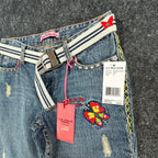US Polo Assn Y2K Butterfly Jeans Girls 12 Blue Denim Flare Belted USPA NWT - take2supply