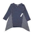 Erin London Tunic Top Womens Medium Navy Blue White Striped Sharkbite Hem NWT - take2supply