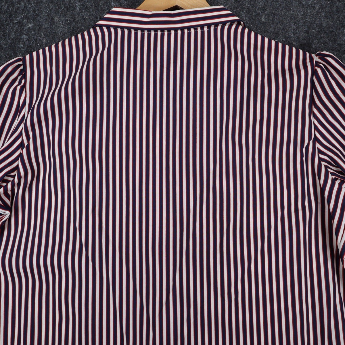 Sunny Shores Blouse Womens 18 Vintage 80s Red White Blue Striped Puff Shoulder - take2supply