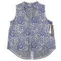 My Michelle Lace Sleeveless Top Womens Large Blue White Floral Choker Neck NWT - take2supply