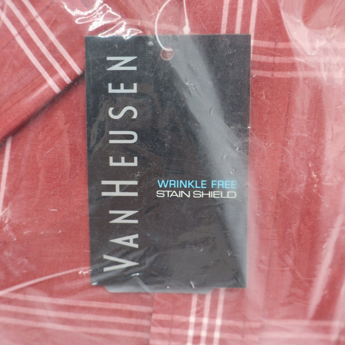 Van Heusen Shirt Mens Medium Red Plaid Short Sleeve Wrinkle Free Stain Shield - take2supply