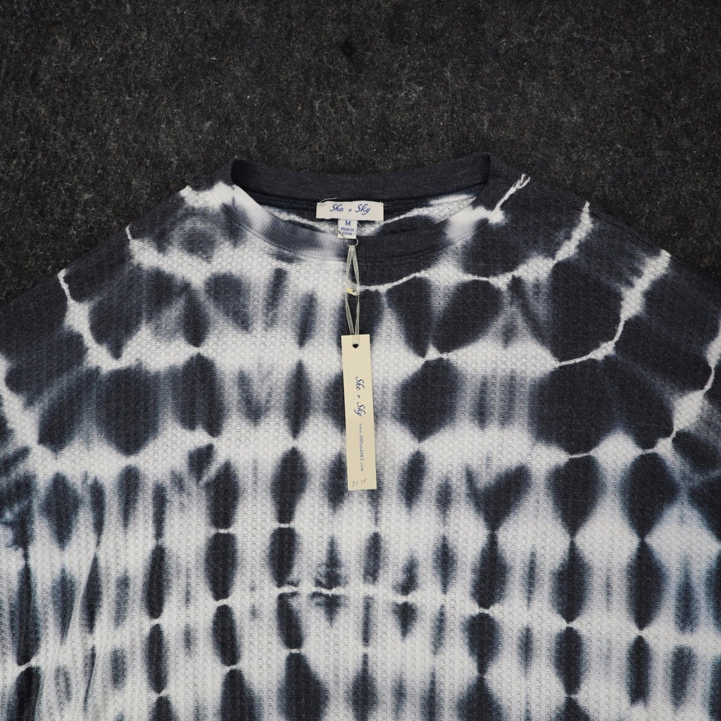 She + Sky Waffle Knit Top Medium NWT Navy White Tie Dye Thermal Raglan SS2467 - take2supply