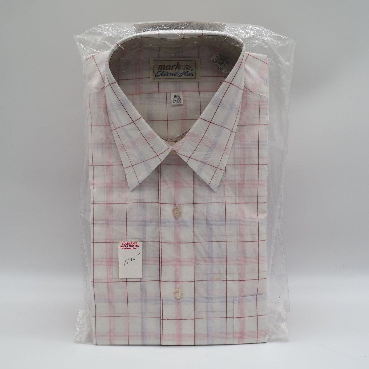 Mark VII Dress Shirt Mens 15.5 34/35 Vintage Plaid Tailored White Red Blue NEW - take2supply