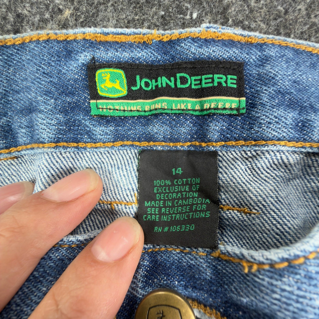 John Deere Y2K Carpenter Denim Shorts Boys 14 Blue Stone Wash NWT - take2supply