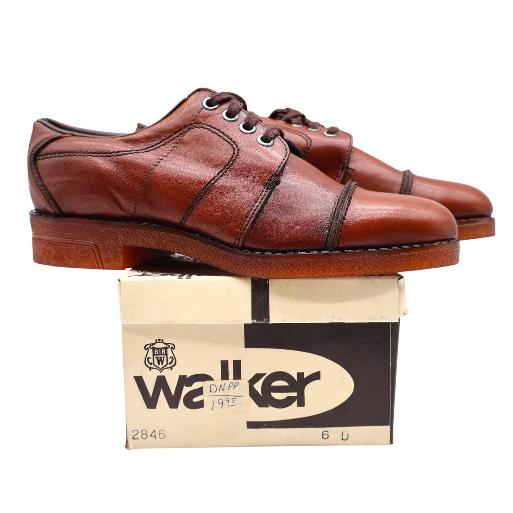 Walker Vintage Oxford Shoes Mens 6 D Brown Leather Deadstock Made in USA 2846 - take2supply