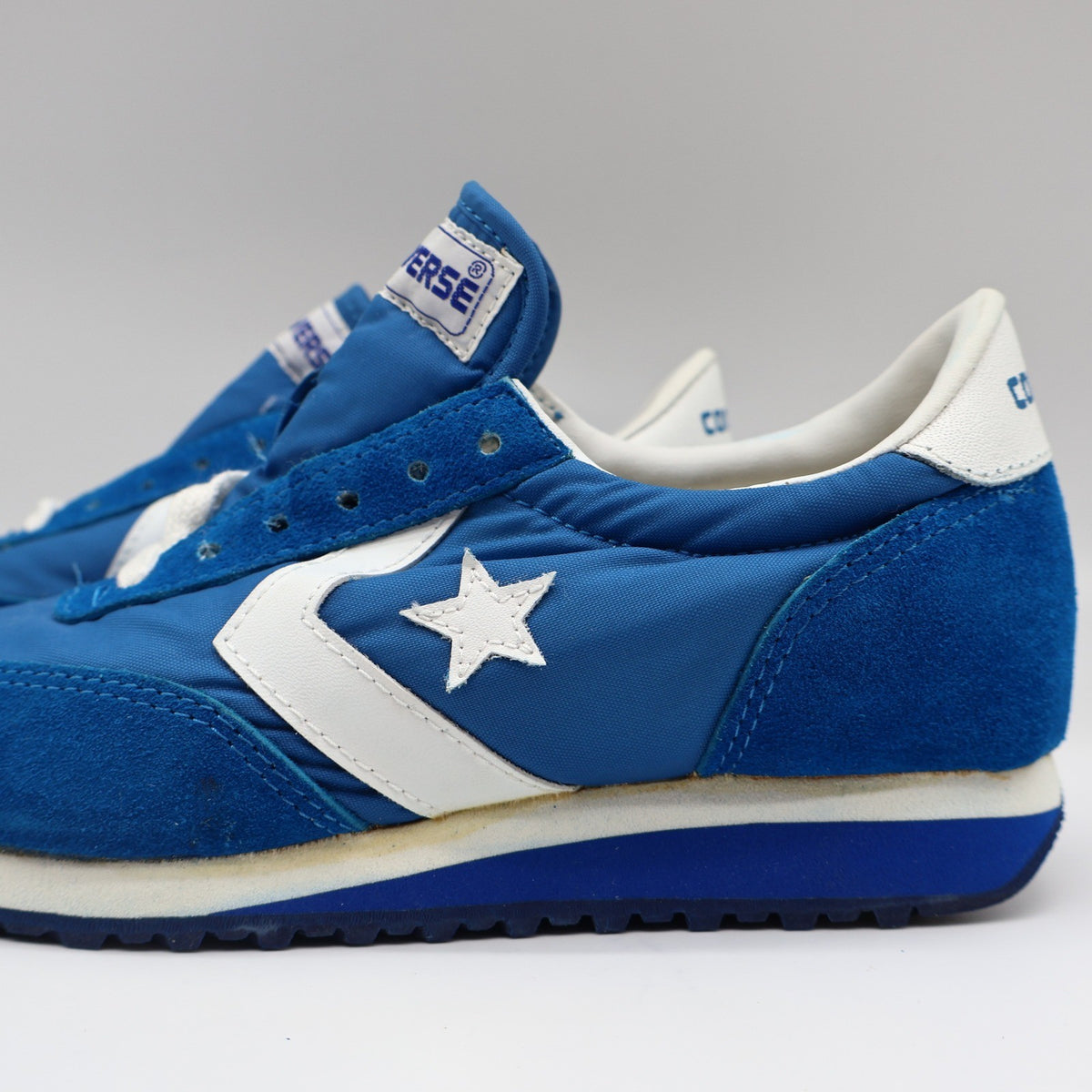 Converse Road Star Boys Size 3 Vintage 80s Blue White Nylon Suede Sneakers NOS - take2supply