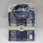 Van Heusen 417 Shirt Mens Medium Vintage 90s Plaid Short Sleeve Deadstock Blue - take2supply