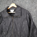 N Touch Zip Up Jacket Womens 14 Black Textured Crinkle Mock Neck New NWT - take2supply