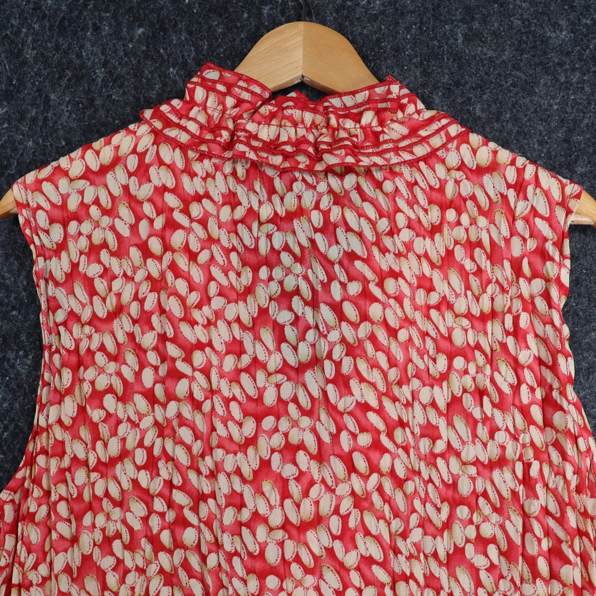 Piano Ruffle Blouse Womens XL Red Pleated Crinkle Sleeveless Sheer Top 07960 - take2supply