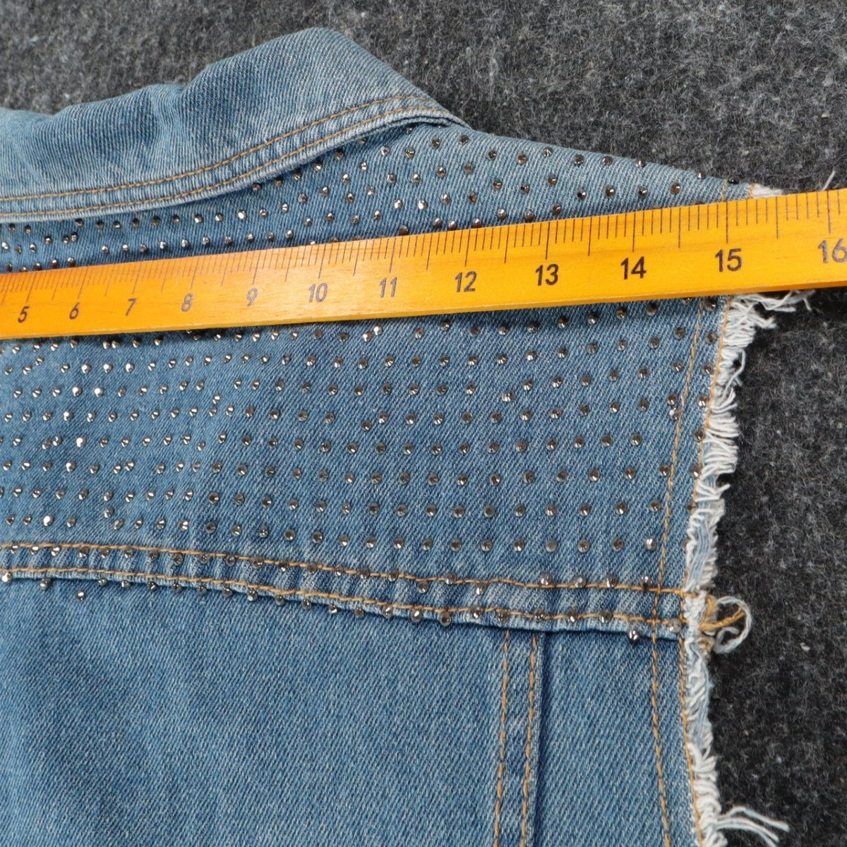 Vocal Denim Vest Womens Large Blue Light Wash Rhinestone Studded Frayed Y2K - take2supply