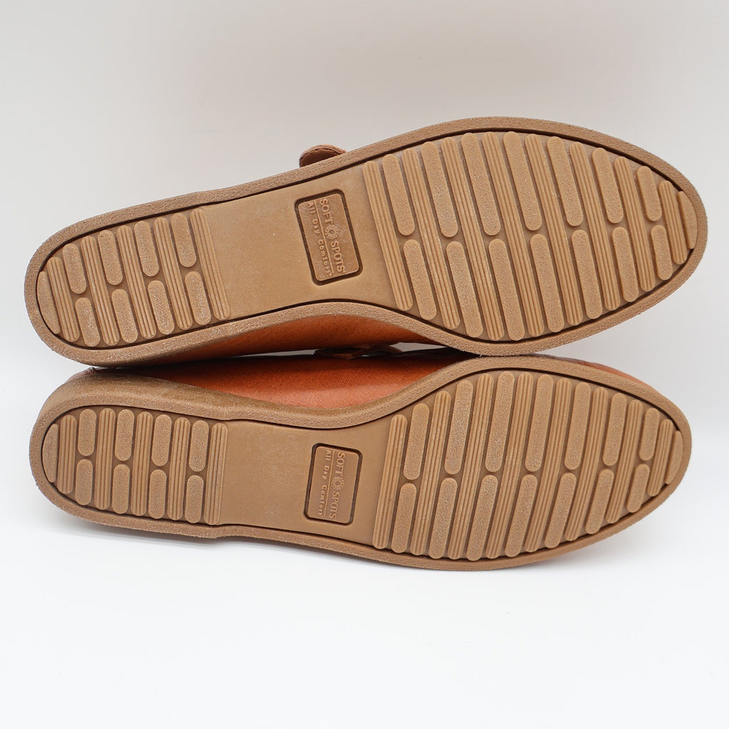 Soft Spots Reina Loafers Womens 6.5 Vintage Peanut Brown Leather T-Strap Shoes - take2supply