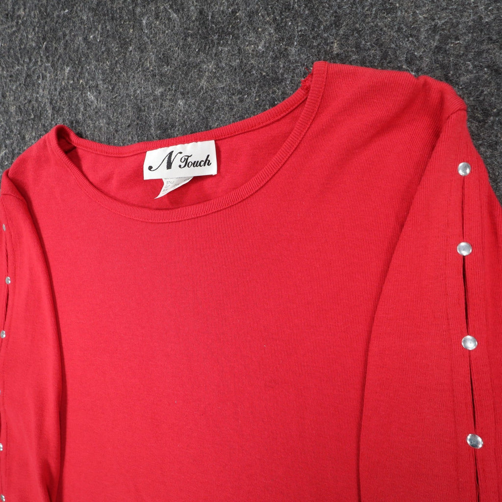 N Touch Top Womens Small Red Cotton Blend Rhinestone Split Sleeve Macintosh - take2supply