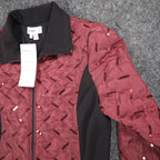 Lanalee Quilted Sequin Jacket Womens Size M Burgundy Black Zip Up Made In Canada - take2supply