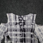 Tribal Cold Shoulder Top Womens Small Gray White Tie Dye Rayon Stretch V-Neck - take2supply