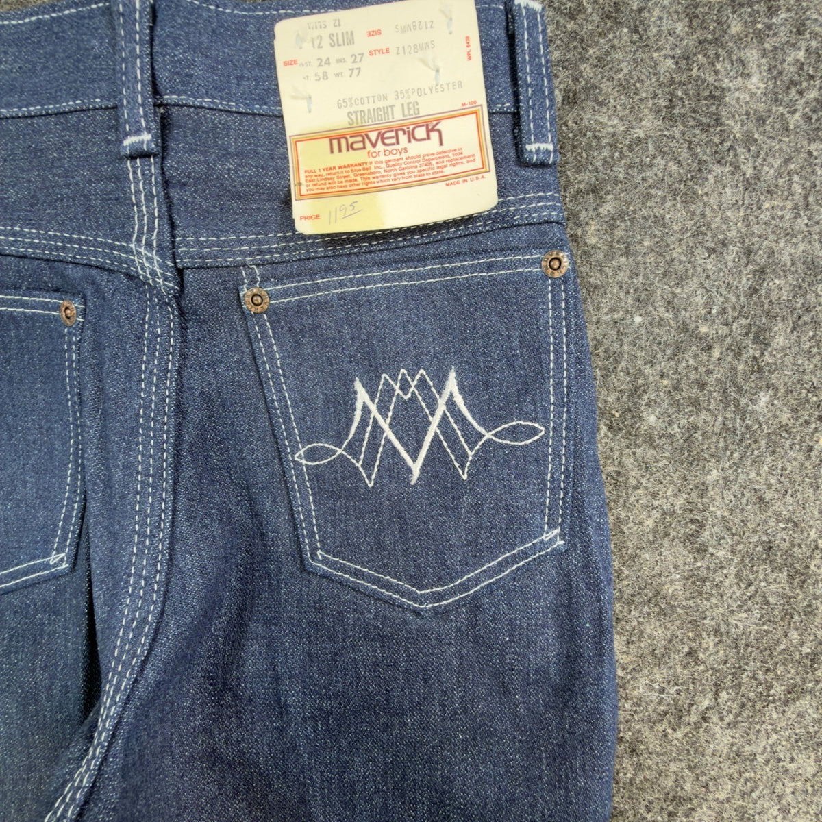 Maverick Vintage 70s Jeans Boys 12 Slim Blue USA Made NOS NWT 24x27 - take2supply