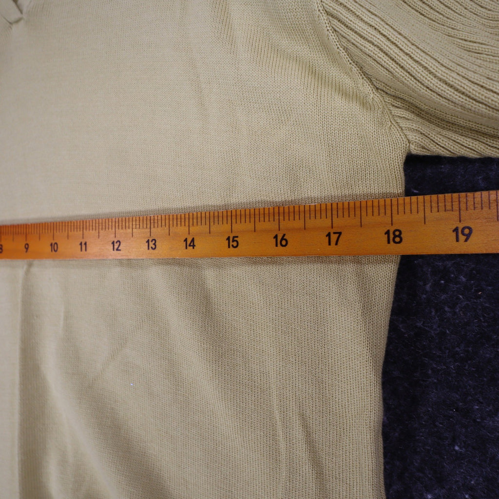SML Design Polo Sweater Women Medium Tan Short Sleeve Cotton Blend Ribbed NWT - take2supply