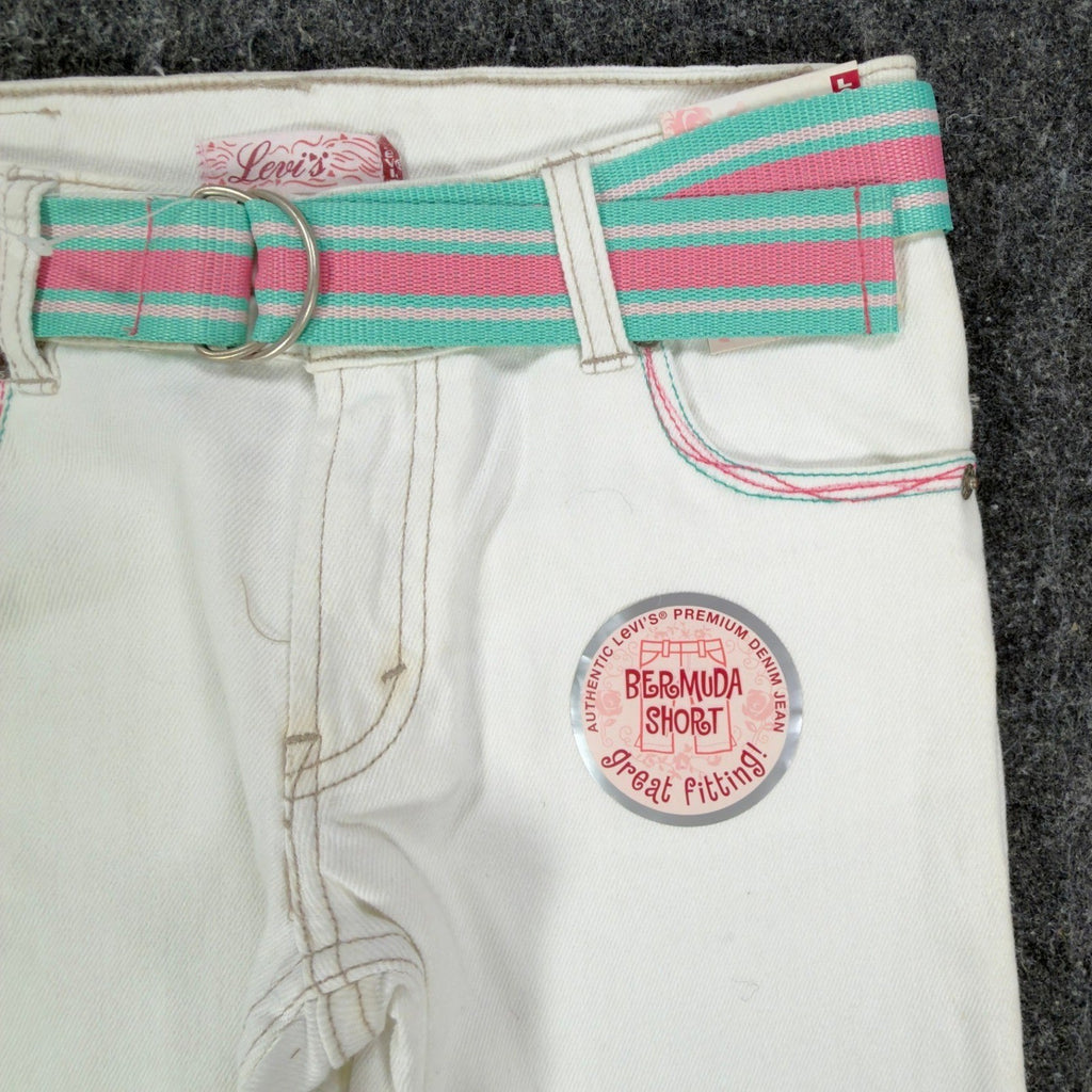 Levi's 2006 Y2K Bermuda Shorts Girls 10 White Denim NWT Belted C679 - take2supply