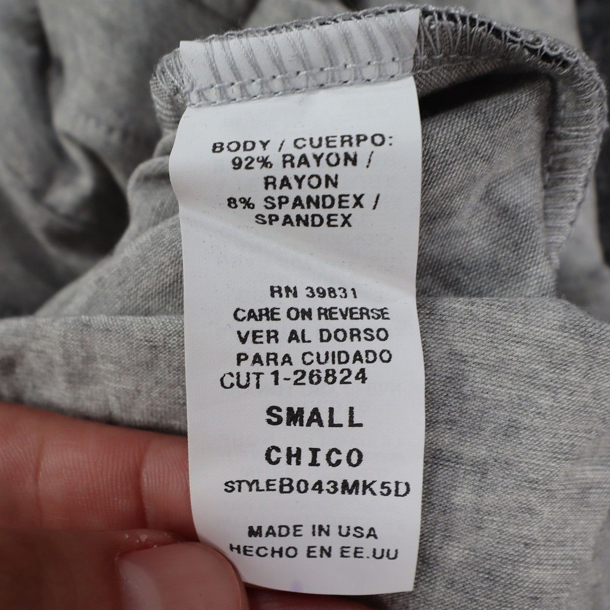 Democracy Top Womens Small Gray Striped Ruffle Front Long Sleeve Rayon Stretch - take2supply