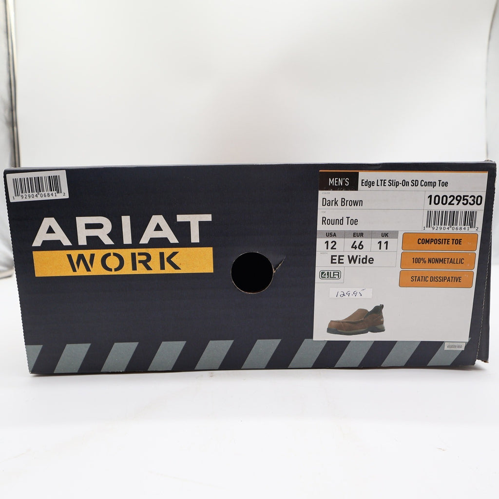 Ariat Work Edge LTE Slip-On Work Shoes Men 12 EE Wide Comp Toe Brown NWT - take2supply