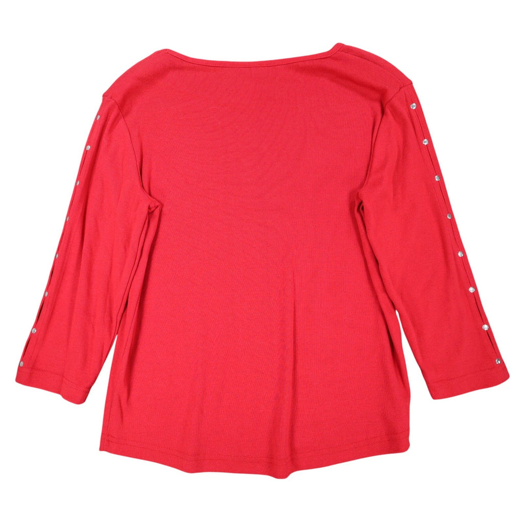 N Touch Top Womens Small Red Cotton Blend Rhinestone Split Sleeve Macintosh - take2supply