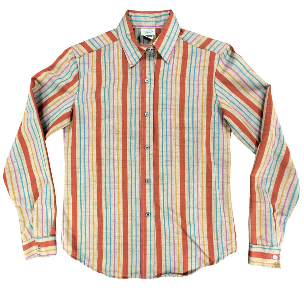 Miss "B" Vintage 70s Striped Button Down Shirt Womens 5/6 Orange Multi Excellent - take2supply