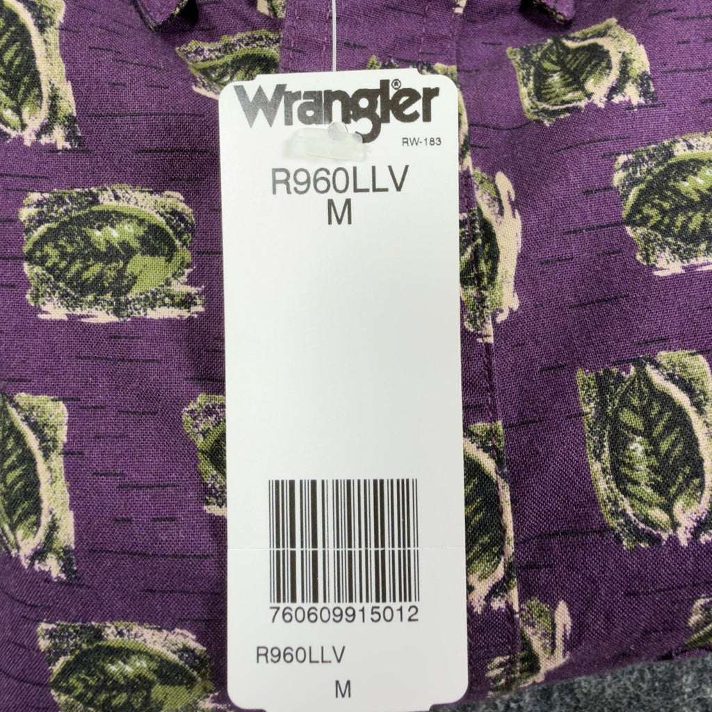 Wrangler 90s Rugged Wear Shirt Mens M Purple Cotton Leaf Print NWT R960LLV - take2supply