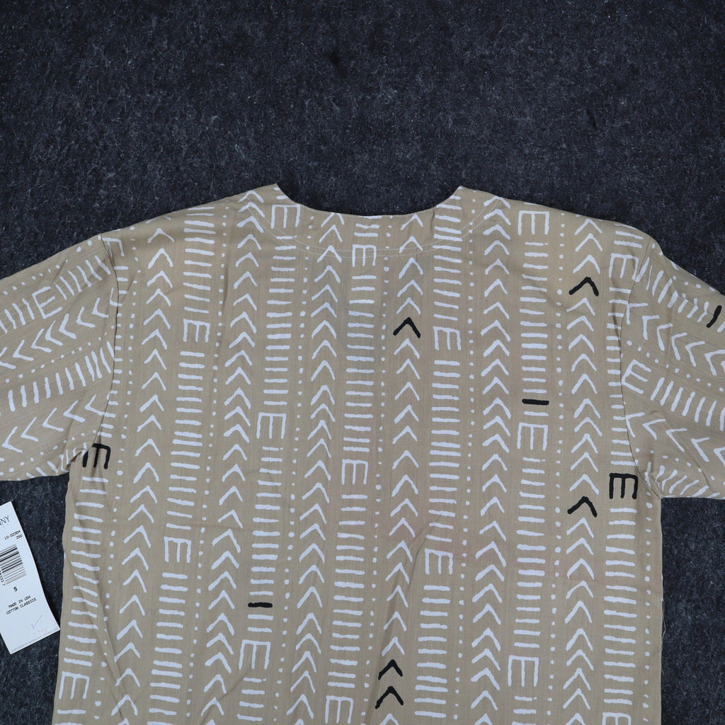 Donnkenny Classics Blouse Womens Small Vintage 90s Khaki Mudcloth Print USA NWT - take2supply